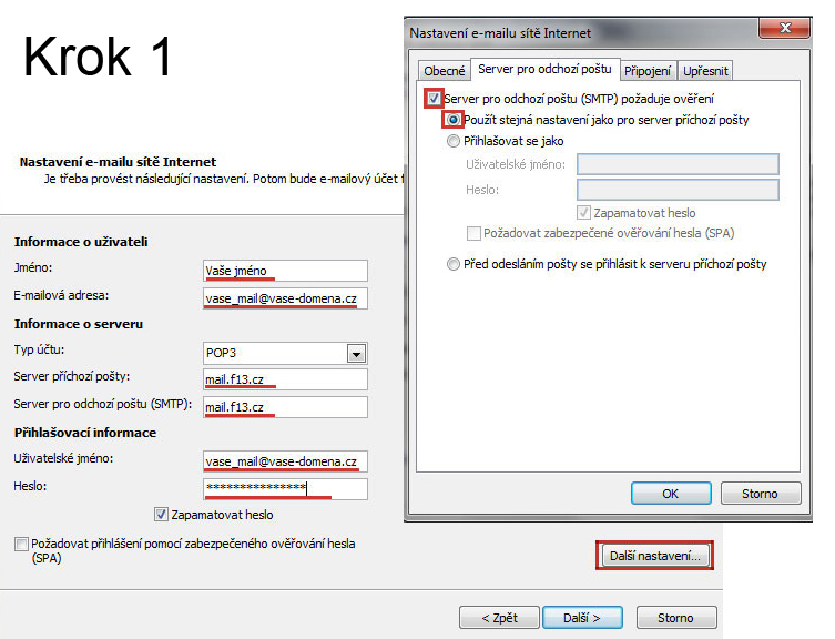 nastavení emailu pro studio F13